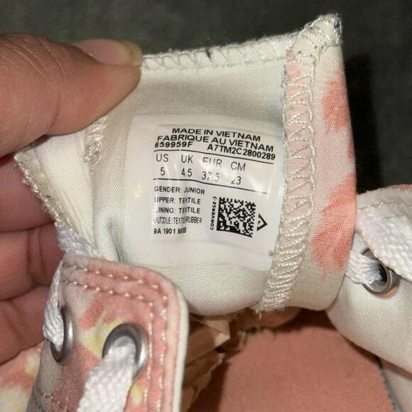 Converse Chuck Taylor All Star Sneakers Juniors 5 White Pink Palm Trees Low Top - Picture 7 of 8